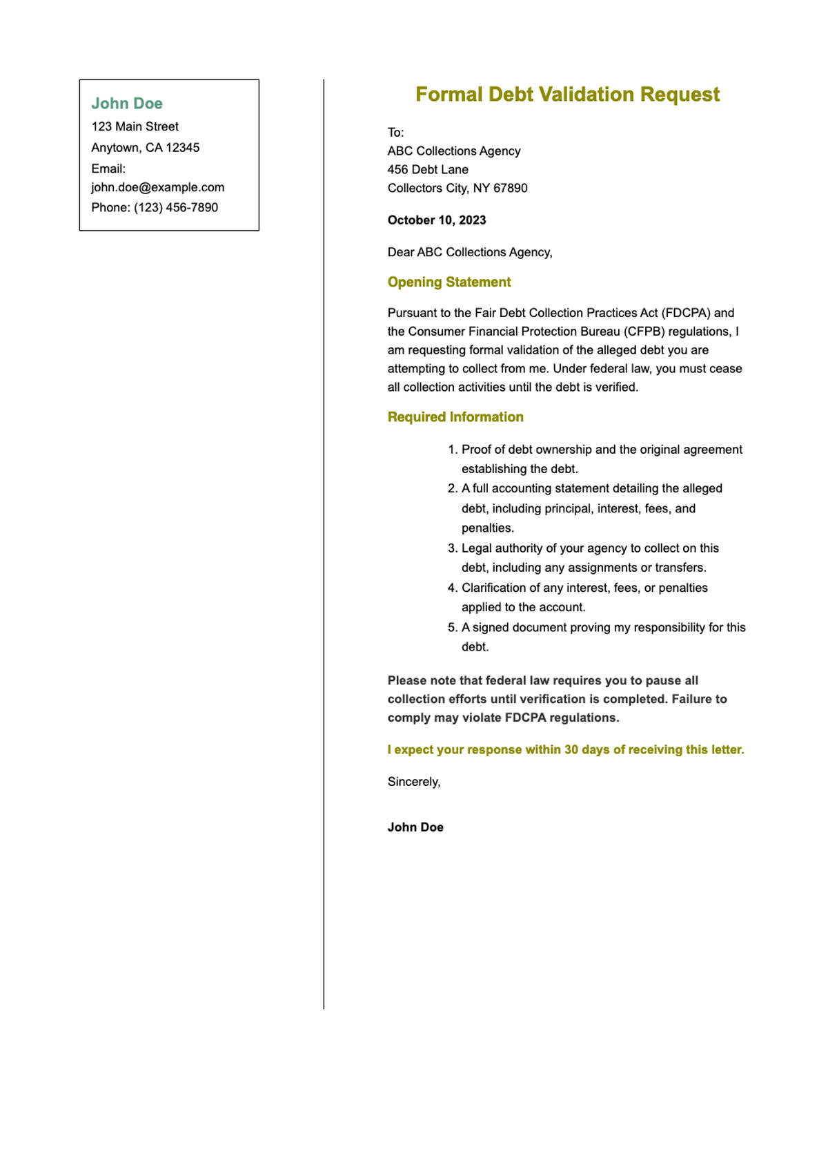 Debt Validation Letter Template with Definition and Sample Form_variant_1